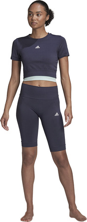 Legginsy damskie adidas Aeroknit Seamless Short Tights granatowe HE2960