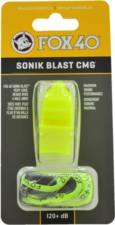 Gwizdek Fox 40 Sonik Blast CMG żółty neon ze sznurkiem 9203-1308