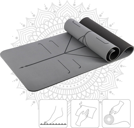 Zestaw do jogi yogi HMS mata fitness pilates szara TPE YM10 kostka KJ02 pasek SJ01