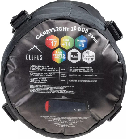 Śpiwór turystyczny mumia Elbrus Carrylight II 600 220x80 cm
