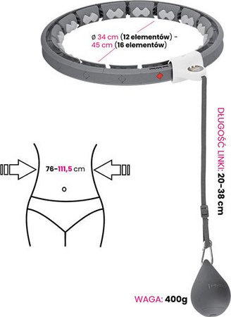 Hula hop black z wypustkami i obciążnikiem licznik HMS hhw06