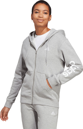 Bluza damska adidas Essentials Linear Full-Zip French Terry Hoodie szara IC6866