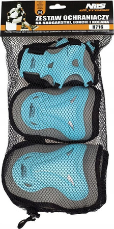 Zestaw ochraniaczy kolana łokcie nadgarstki na rolki deskorolkę hulajnogę Nils Extreme H716 szaro-niebieskie rozmiar L