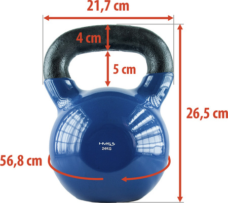 Kettlebell żeliwny pokryty winylem HMS KNV24 niebieski 24 kg