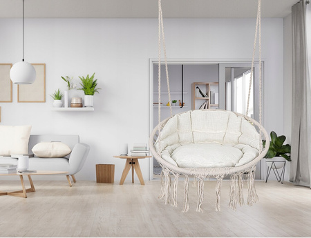Huśtawka hamak ażurowy fotel wiszący 80x60cm z poduszką ecru
