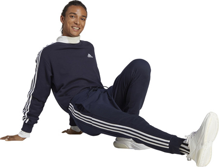 Spodnie męskie adidas Essentials French Terry Tapered Cuff 3-Stripes granatowe IC9406