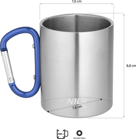 Kubek turysytyczny z karabińczykiem Nils Camp NC17110 niebieski 330 ml