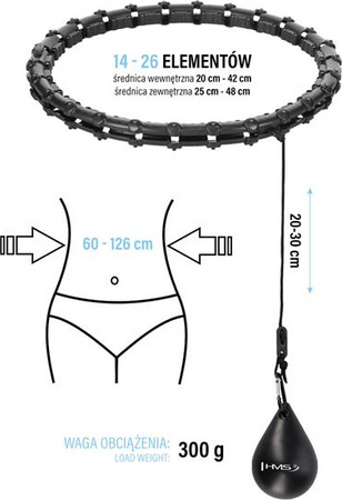 Hula hop black z wypustkami i obciążnikiem HMS hhw11 plus size