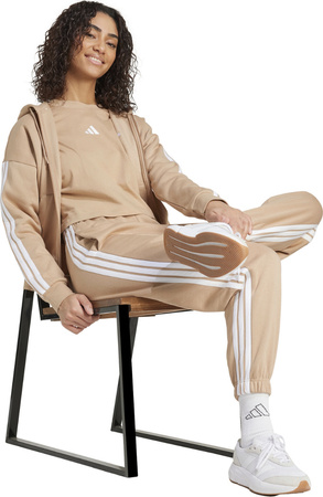 Bluza damska adidas Essentials 3-Stripes Full-Zip Fleece Hoodie beżowa JX7706
