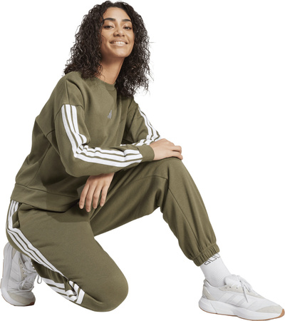 Spodnie damskie adidas Essentials 3-Stripes Fleece Loose-Fit oliwkowe JX7698