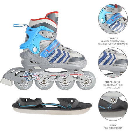 Łyżworolki z wymienną płozą hokejową rolki wrotki 4w1 Nils Extreme NH18192 rozmiar M 34-38