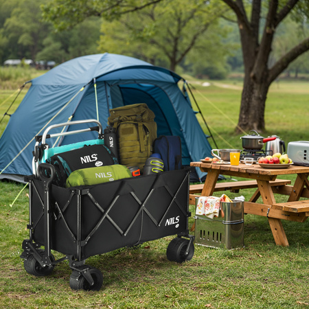 Wózek turystyczny transportowy plażowy XXL do 100kg Nils Camp NC2604 czarny 180 l