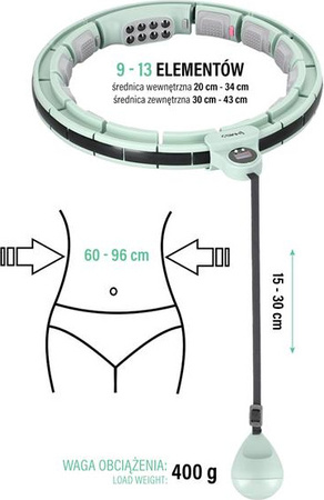 Zestaw hula hop magnetyczny green HHM13 z licznikiem HMS pas wyszczuplający br163 black