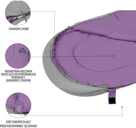 Śpiwór turystyczny ciepły mumia kołdra Nils Camp NC2008 szaro-fioletowy 75x215cm