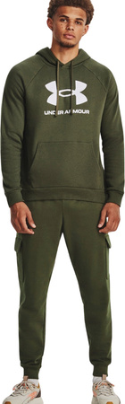 Bluza z kapturem kangurka męska Under Armour Rival Fleece Logo HD oliwkowa 1379758 390