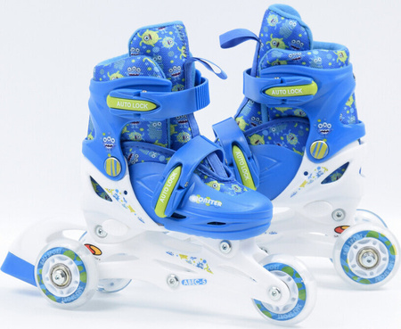 Zestaw wrotki rolki 2w1 wrotko-rolki kask ochraniacze plecak świecące koła LED Monster