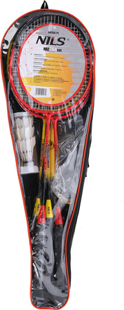 Zestaw rakiet do badmintona 4 sztuki lotki z piór 3 sztuki siatka 600x60cm pokrowiec Nils NRZ264 aluminium