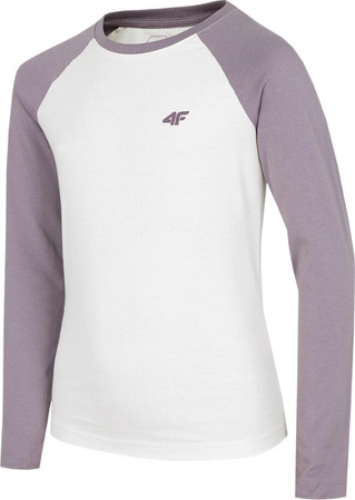 Koszulka dla dziewczynki 4F biało-fioletwa HJZ22 JTSDL001 51S