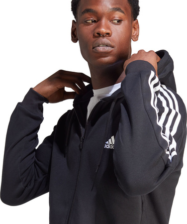 Bluza męska adidas Essentials Fleece 3-Stripes Full-Zip czarna IB4029