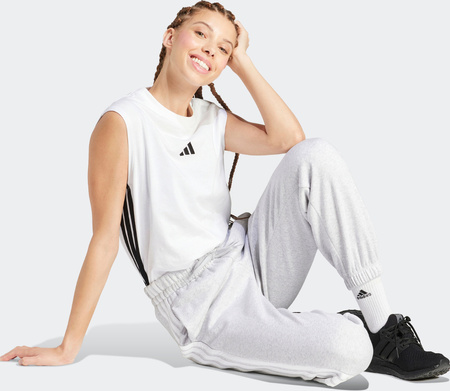 Spodnie damskie adidas Essentials 3-Stripes Fleece Loose-Fit szare IN6178