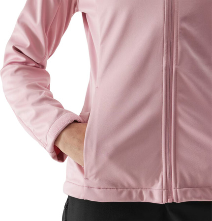 Kurtka przejściowa softshell z kapturem damska 4F F215 różowa 4FWSS24TSOFF215 56S