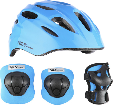 Zestaw kask z ochraniaczami niebieski Nils Extreme mtw01 h210 rozmiar XS