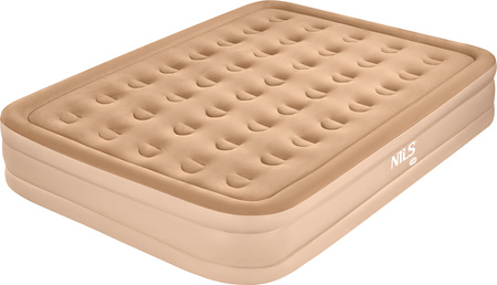 Materac dwuosobowy dmuchany king size beżowy Nils Camp NC2808 + pompka elektryczna Nils camp 200×145×35 cm
