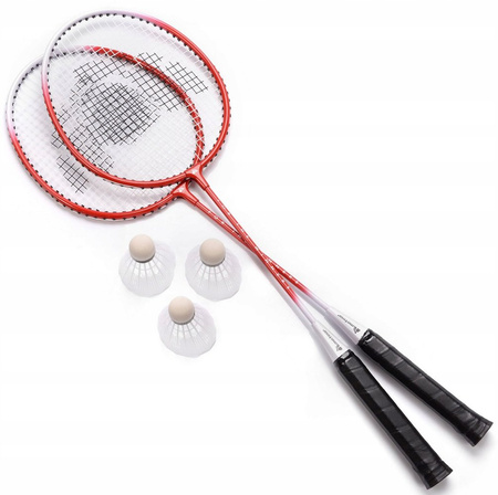 Zestaw do badmintona Meteor Motion 2 rakietki, 3 lotki, siatka czerwono-biały 20076