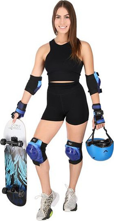 Zestaw ochraniaczy na kolana łokcie nadgarstki dla młodzieży na rolki deskorolkę hulajnogę Nils Extreme H734 rozmiar L niebieskie