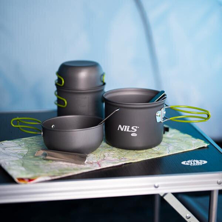 Zestaw menażki turystyczna 2 patelnie 2 garnki Nils camp rozmiar XL