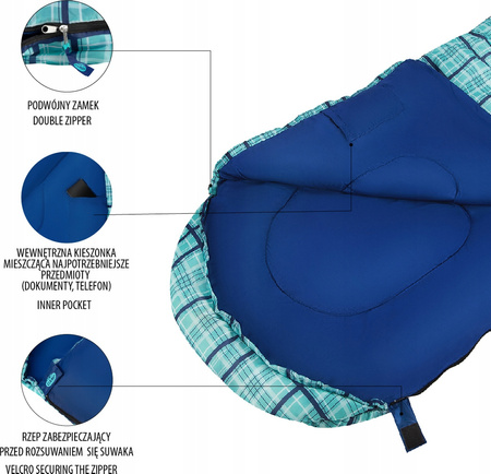 Śpiwór Nils camp nc2009 190 30x75cm niebieska kratka