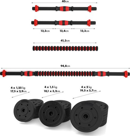 Sztanga gryf z obciążeniem sztangielki / hantle kompozyt HMS SGP20 20 kg