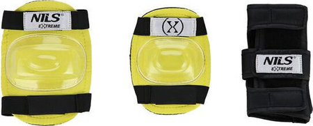 Zestaw kask z ochraniaczami na rower rolki hulajnogę Nils Extreme mr290 h230 żółty rozmiar S