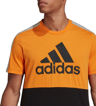 Koszulka męska adidas Essentials Colorblock Single Jersey Tee pomarańczowo-czarna HE4328