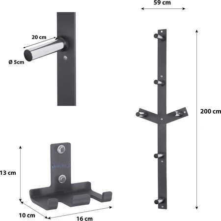 ZESTAW WIESZAKÓW ŚCIENNYCH STR28 UCHWYT NA GRYFY STR29 STOJAK NA OBCIĄŻENIA HMS