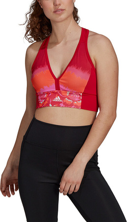Stanik sportowy damski adidas Farm All-Over-Print Bra Top Aeroready czerwony GM7144