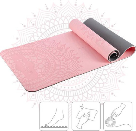 Mata do ćwiczeń jogi yogi fitness TPE HMS YM10 różowa 182x61x0.8 cm