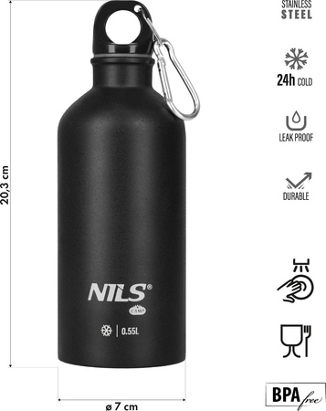 Butelka turystyczna ze stali nierdzewnej Nils Camp NC3801 czarna 550 ml
