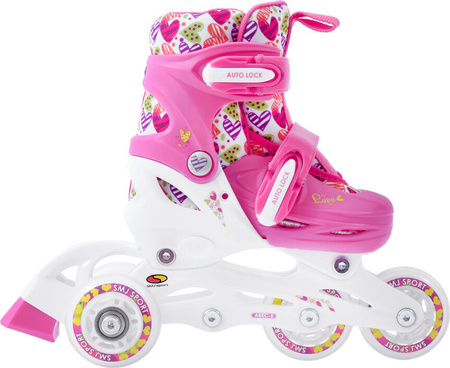 3w1 Wrotko-rolki-łyżwy Combo Hearts regulowane