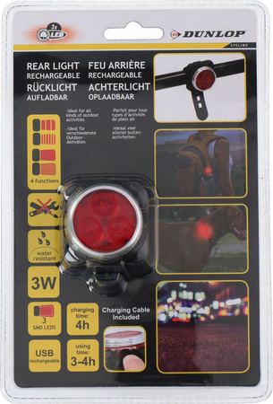 Lampka rowerowa tylna Dunlop 3led SMD ładowanie USB 2100593/2053341