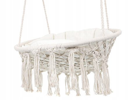 Huśtawka hamak ażurowy fotel wiszący 80x60cm z poduszką ecru
