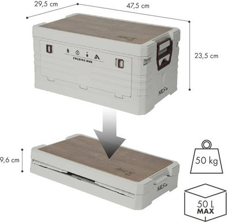 Składana skrzynia kempingowa turystyczna z funkcją stołu szafki 2w1 50l Nils Camp NCB4002