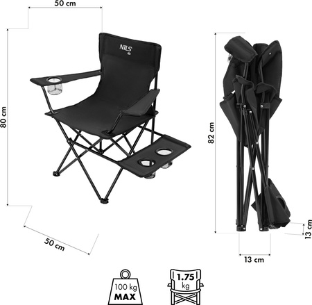Krzesło fotel turystyczne plażowe składane Nils Camp NC3301 czarne