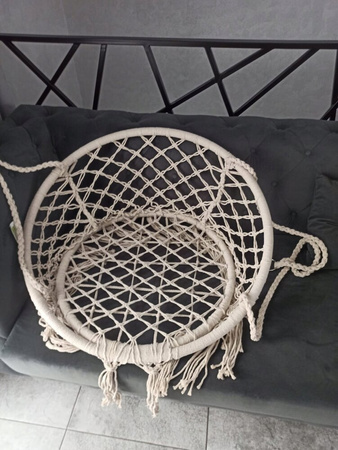 Huśtawka hamak ażurowy fotel wiszący 80x60cm z poduszką ecru