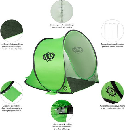 Namiot plażowy samorozkładający Nils Camp NC3173 zielony