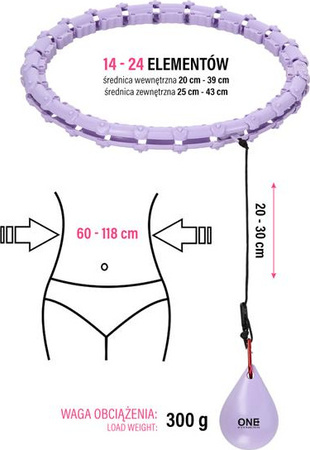 Zestaw hula hop z wypustkami i obciążnikiem One Fitness fioletowe oha02 pas wyszczuplający br160