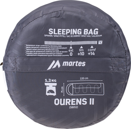 Śpiwór turystyczny kempingowy Martes Ourens II wymiary 220 x 75 cm