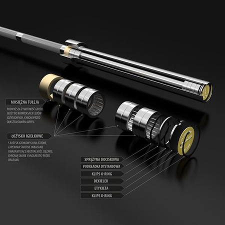 Gryf olimpijski HMS Premium GO1100 1100 kg ZG1500 + Zaciski Lock Jaw złote 2 sztuki