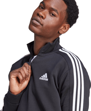 Bluza męska adidas Essentials Fleece 3-Stripes 1/4-Zip czarna HZ6235