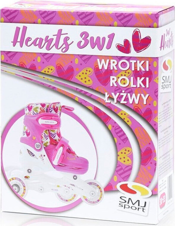 3w1 Wrotko-rolki-łyżwy Combo Hearts regulowane